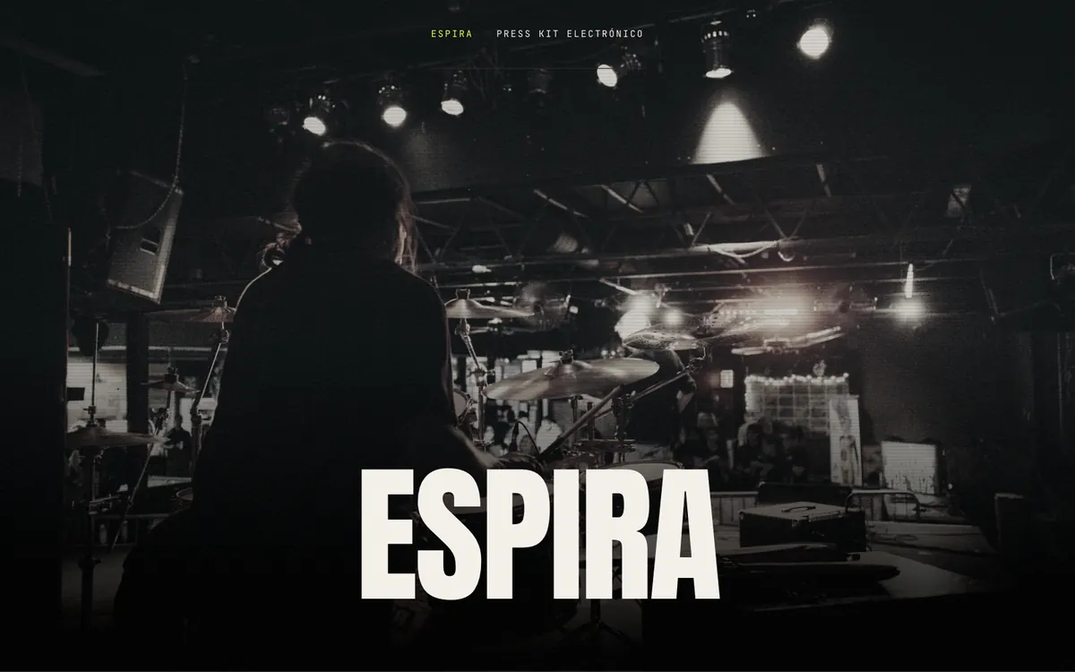 The EPK of the Texas rock band Espira: a dark stage photo with the band name in large white type